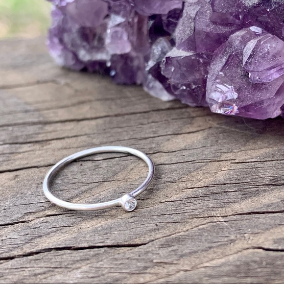 Sterling Silver Minimalist CZ Stacking Ring - Picture 5 of 8